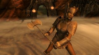 An armored golden saint wields an axe in the Extended Cut: Saints & Seducers mod