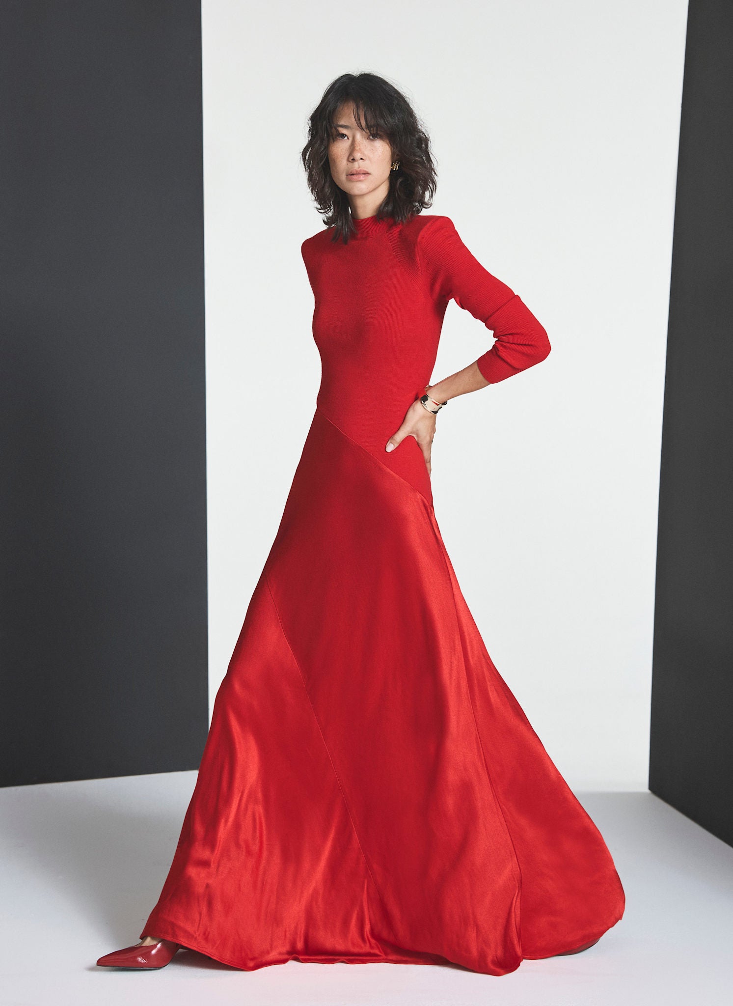 Red Knit Contrast Maxi Dress