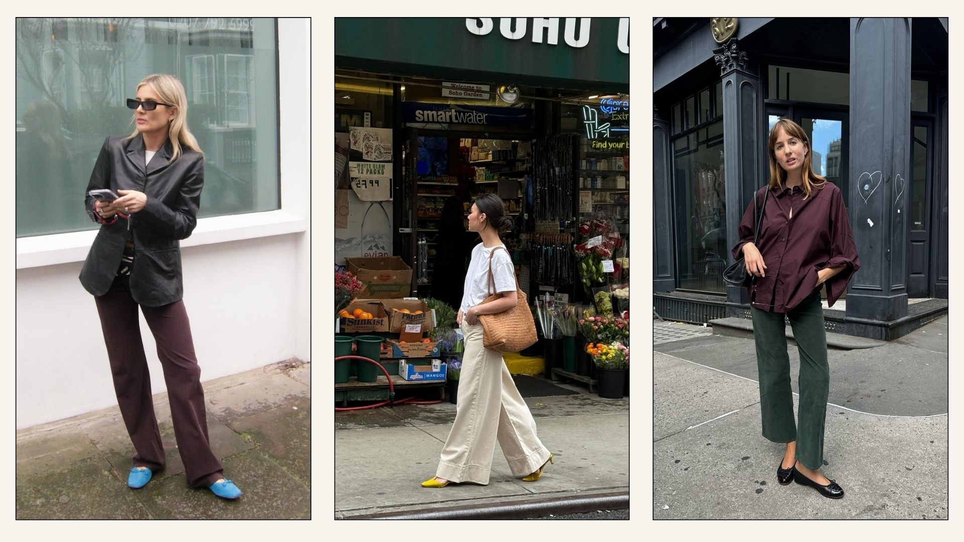 Collage of influencers wearing spring 2026 jeans colour trends.