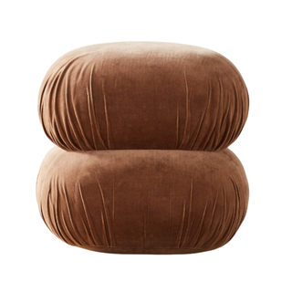 Ruched Dark Beige Velvet Pouf