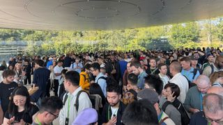 massive crowd inside steve jobs theater