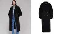 Whistles Black Indira Puff Sleeve Wool Coat