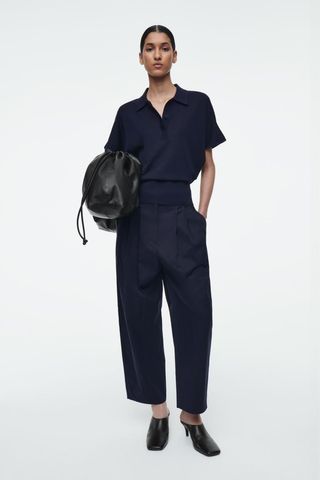 Pleated Barrel-Leg Cotton Trousers