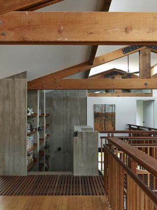 upper level showing roof structure at Stockroom Cottage by Architects EAT