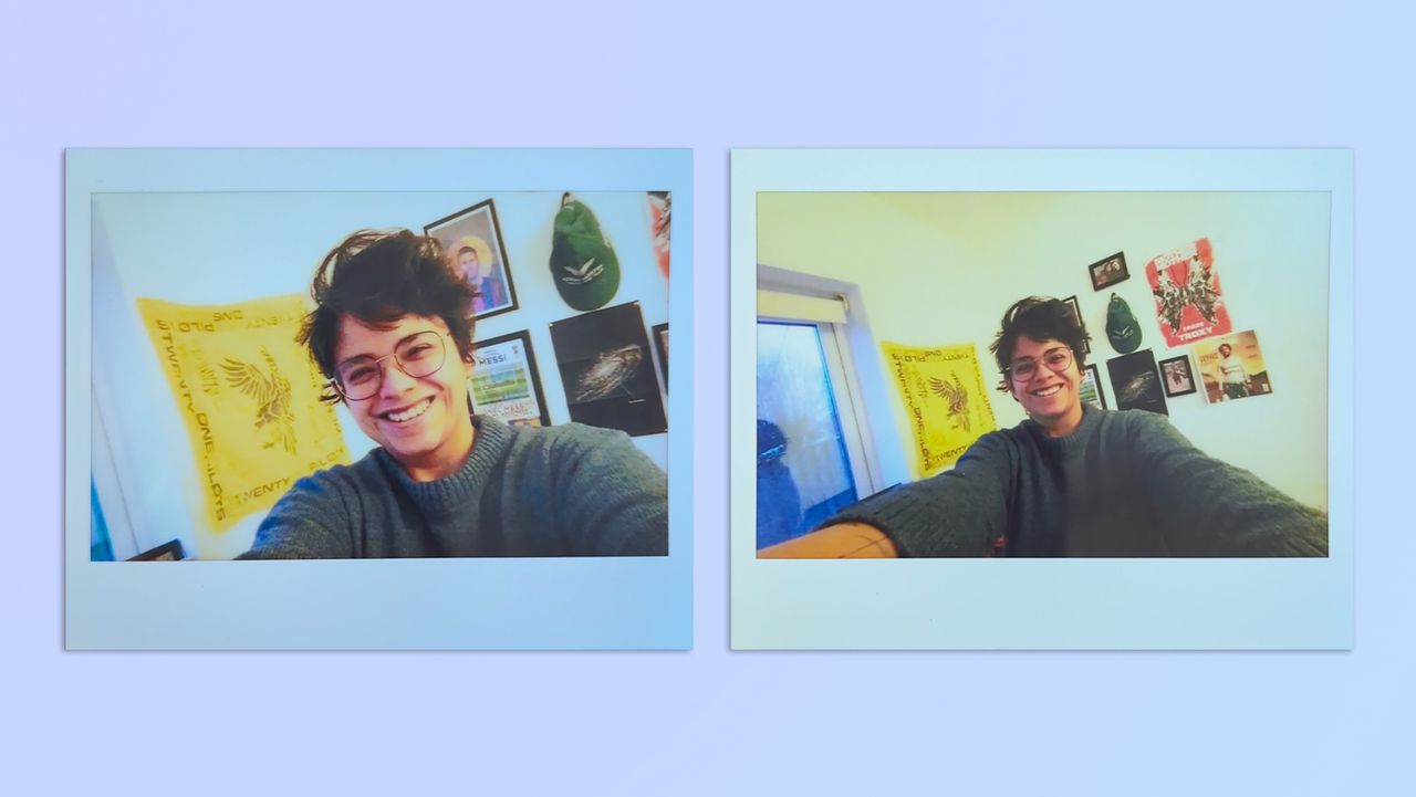 Two photos taken on a Fujifilm Instax Wide Evo hybrid instant camera
