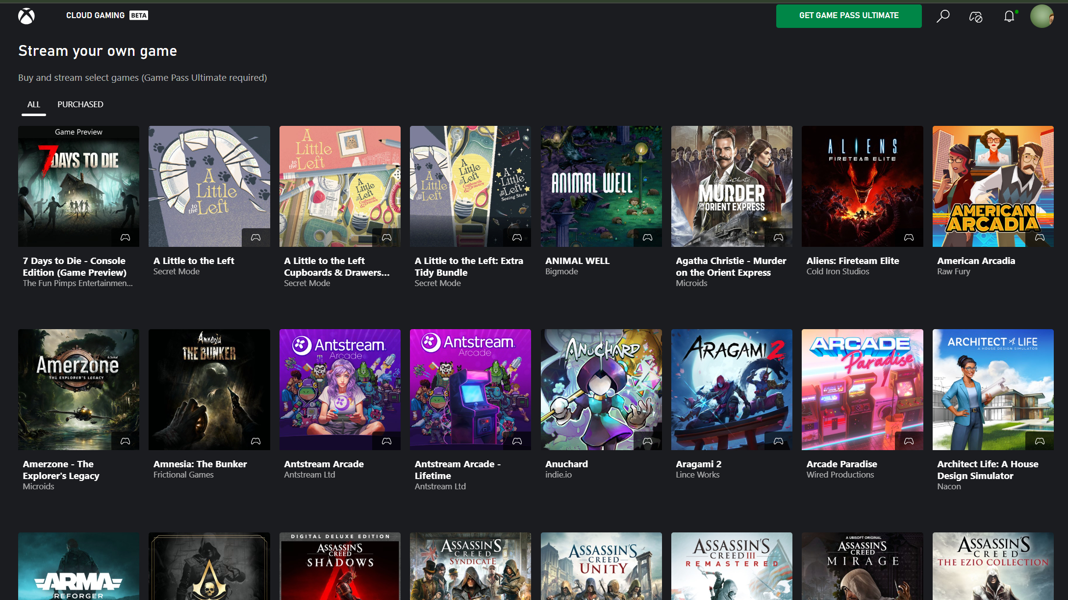 Screenshot of Xbox "stream your game" service