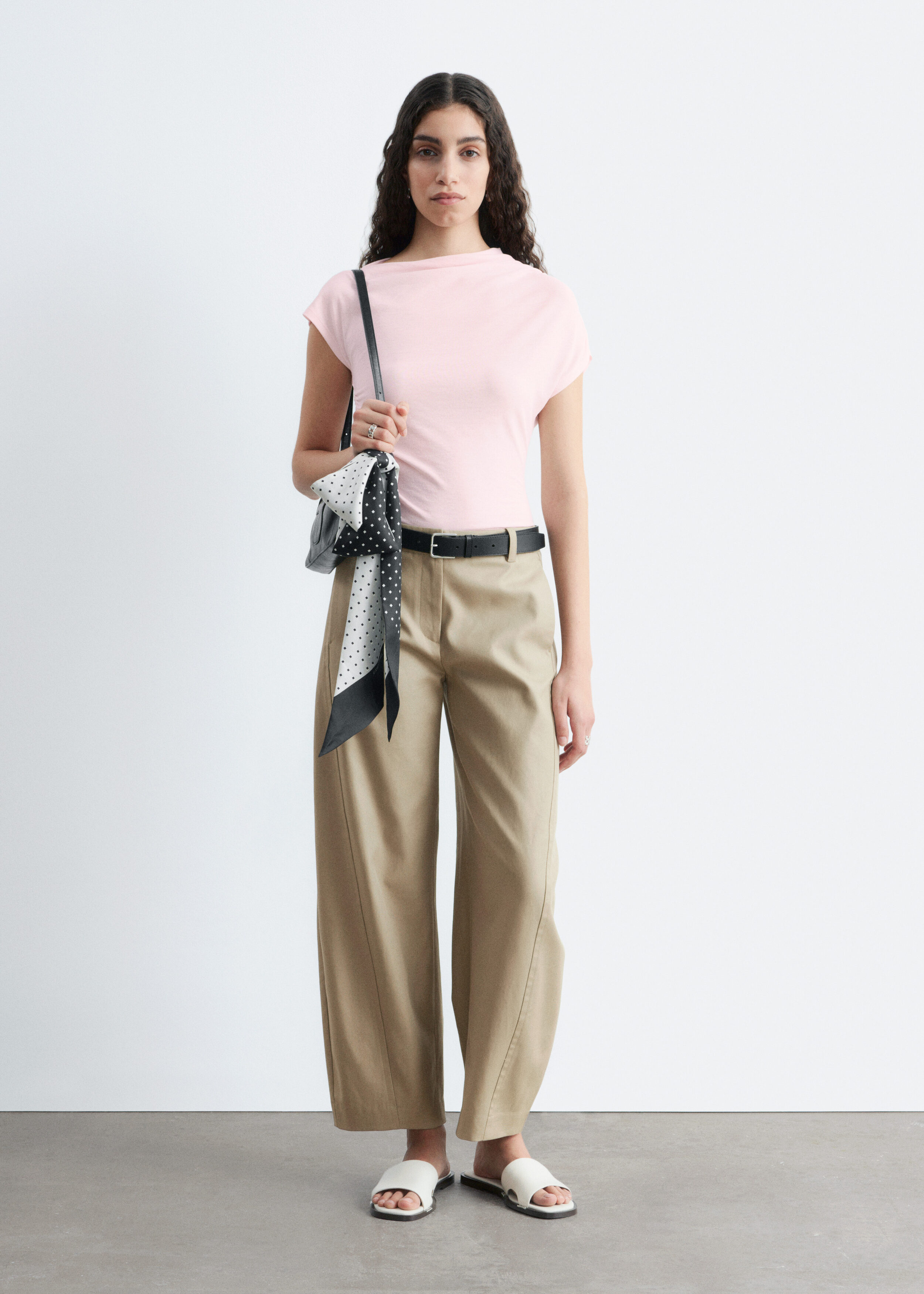 Barrel-Leg Cotton Twill Trousers