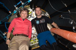 NASA astronaut Peggy Whitson and European Space Agency astronaut Thomas Pesquet inside the BEAM inflatable habitat that is currently attached to the International Space Station.