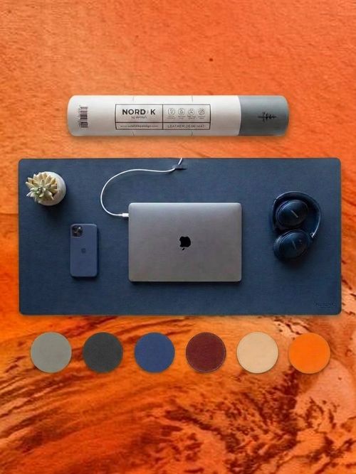 Nordik Leather Desk Mat - Midnight Blue - Large Leather Desk Pad 35x17 in