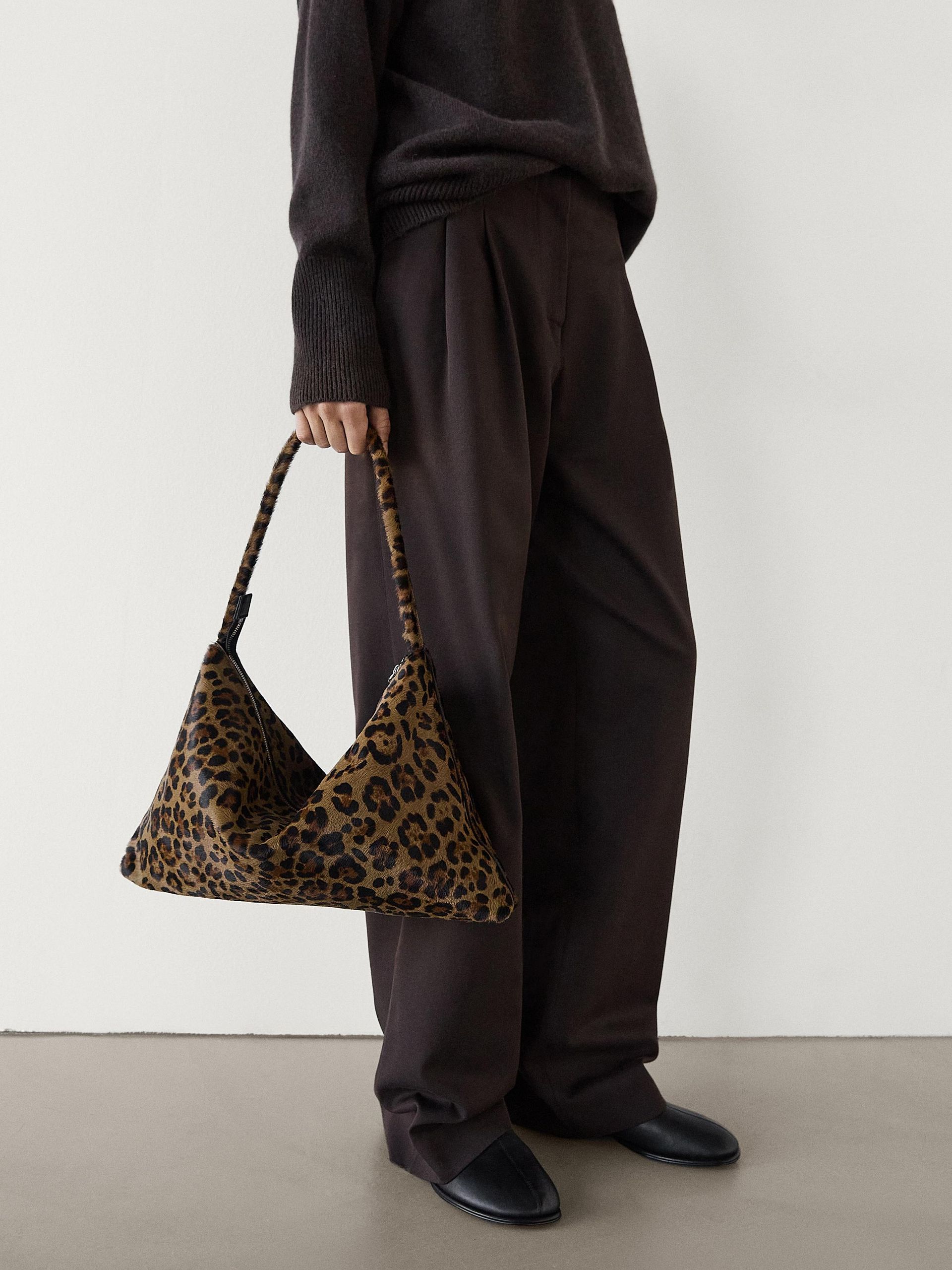 Massimo Dutti, Animal Print Leather Shoulder Bag