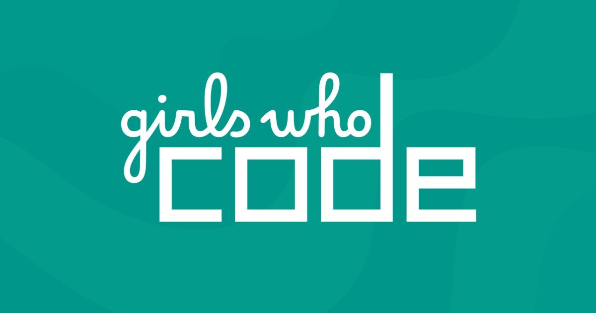 Girls Who Code logo, first two words in smaller cursive text, &quot;code&quot; in stark, blocky letters underneath