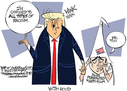 Political cartoon U.S. Trump racism persecuted white folk KKK