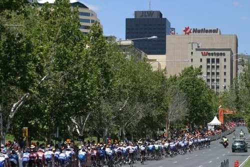 The peloton in the Adelaide CBD