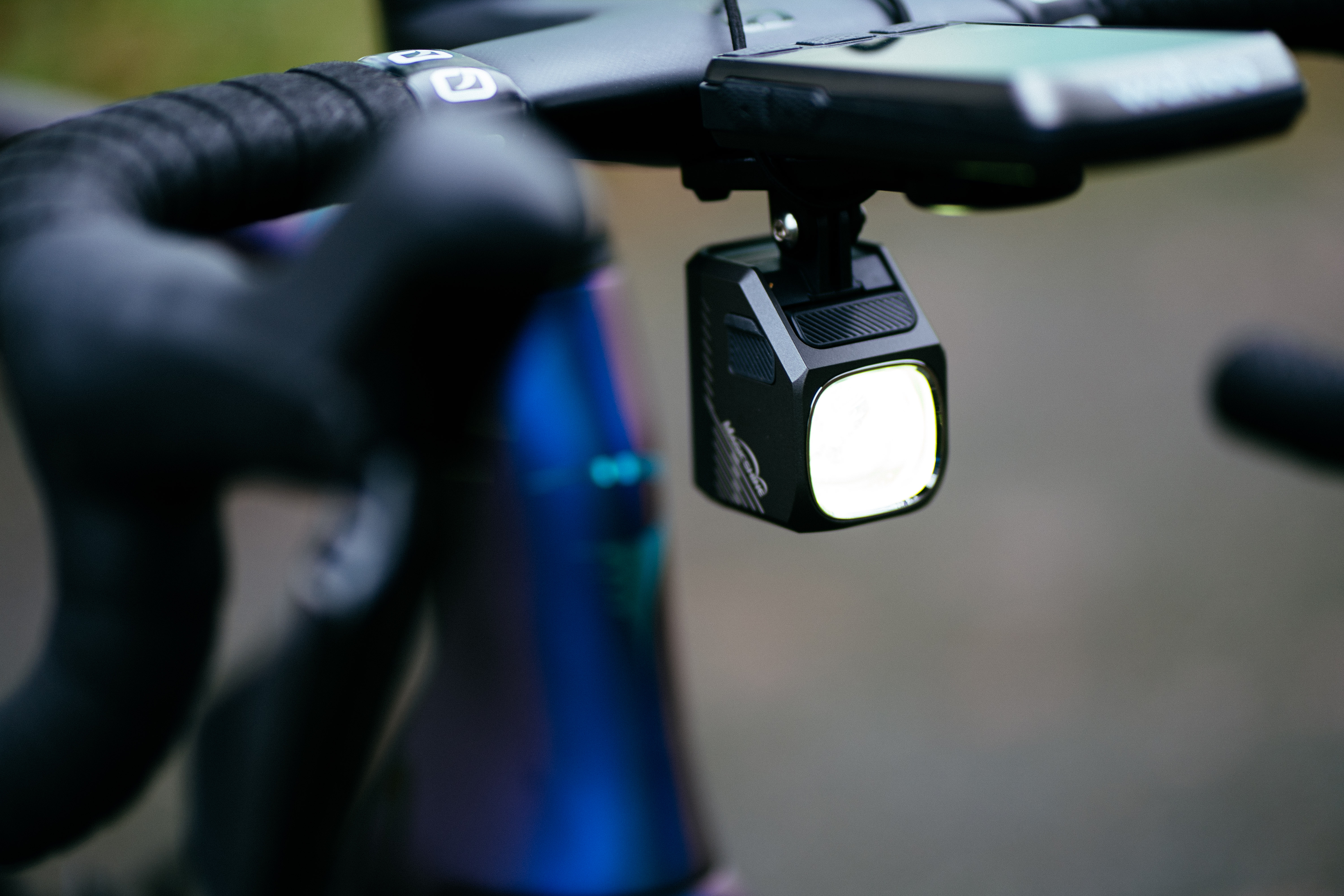 A close up of a bike light