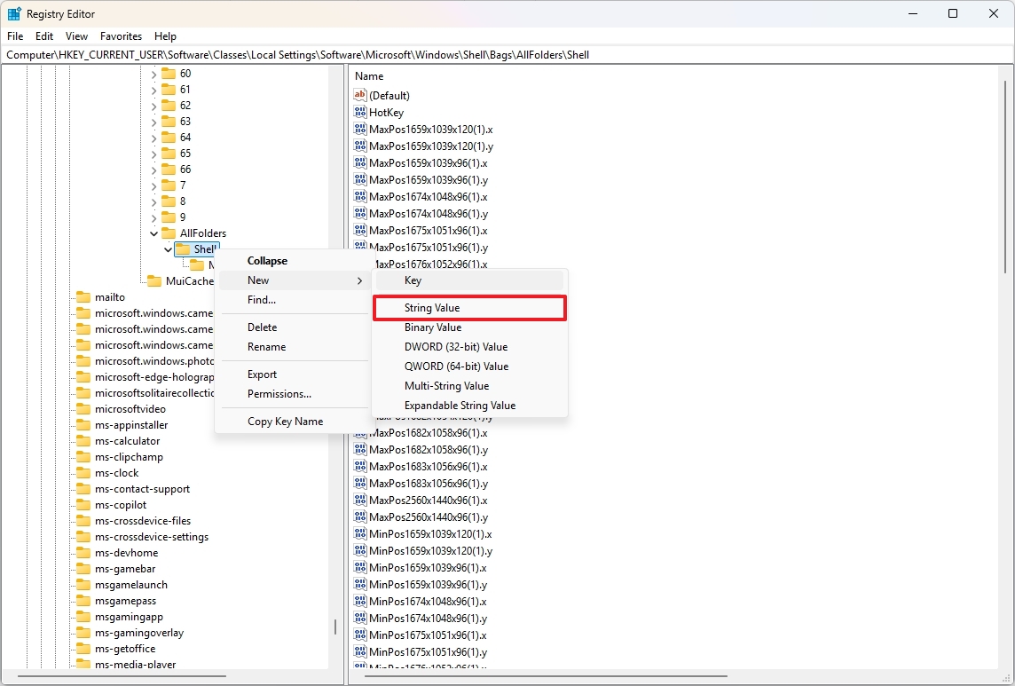 Registry create FolderType key