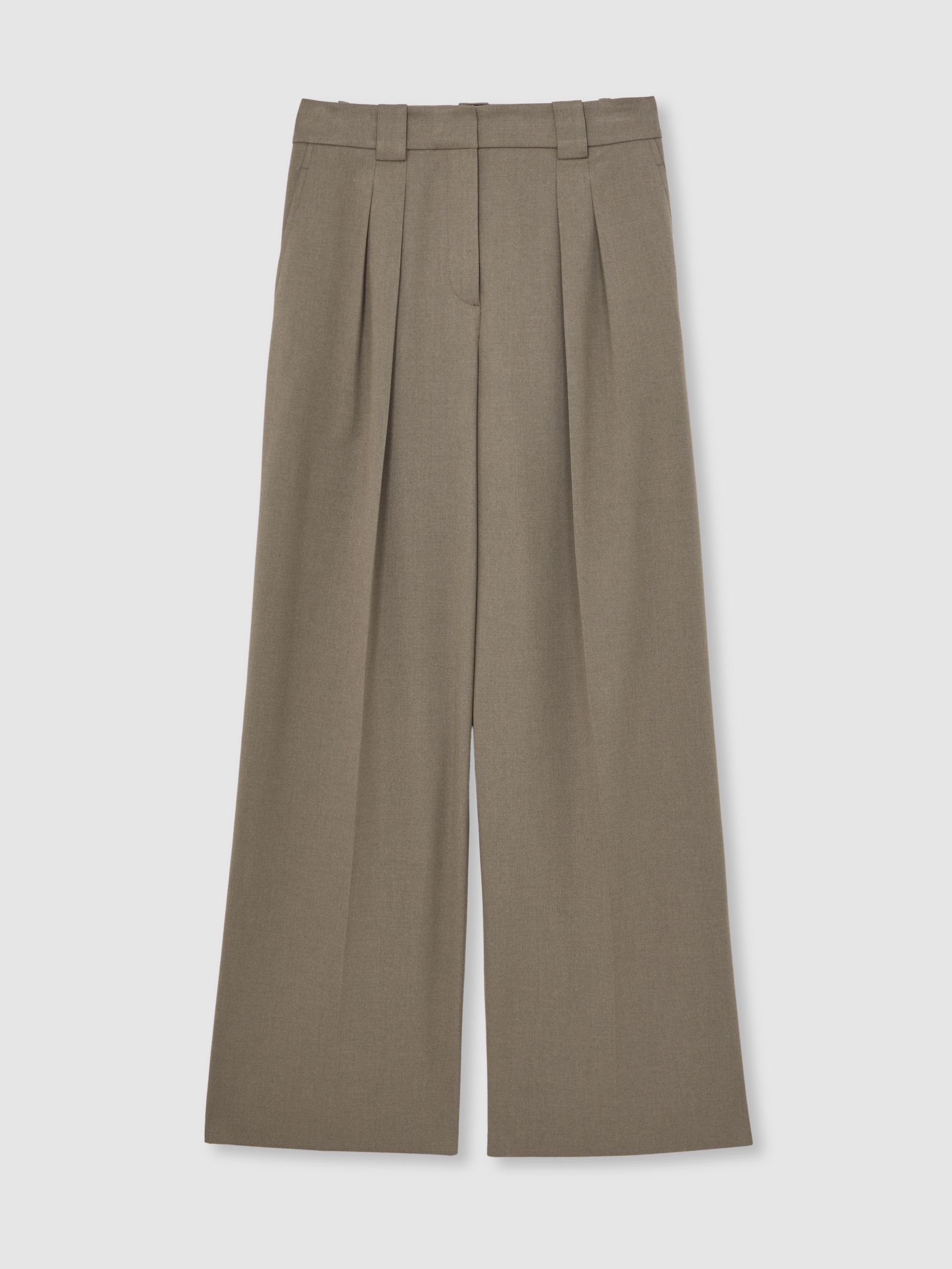 Petite Wide Leg Pleated Trousers in Neutral