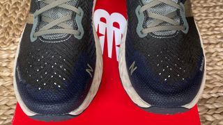 Close-up on the uppers of a pair of New Balance Fresh Foam Hierro v6 shoes
