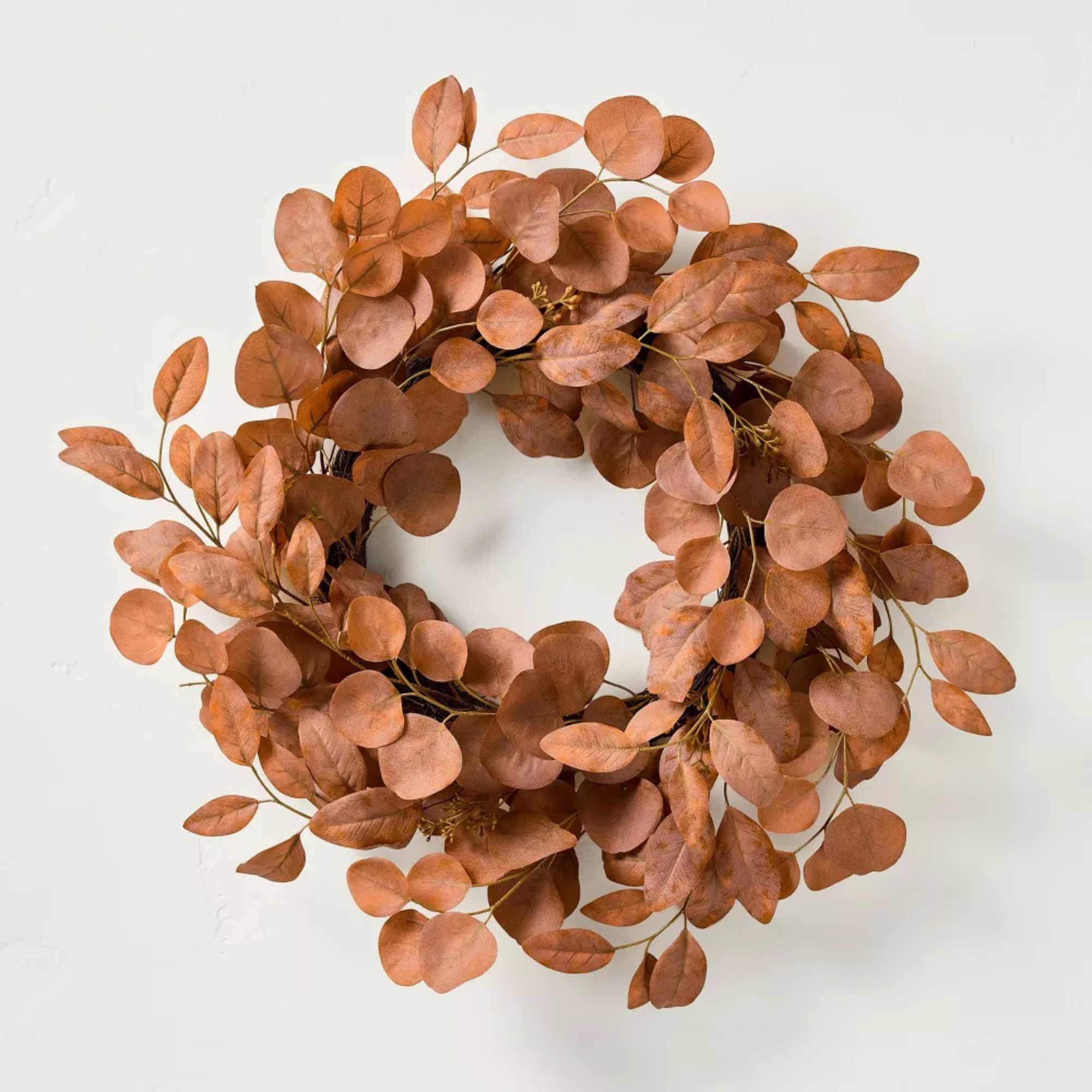 Fall wreath made from rusted eucalyptus leaves
