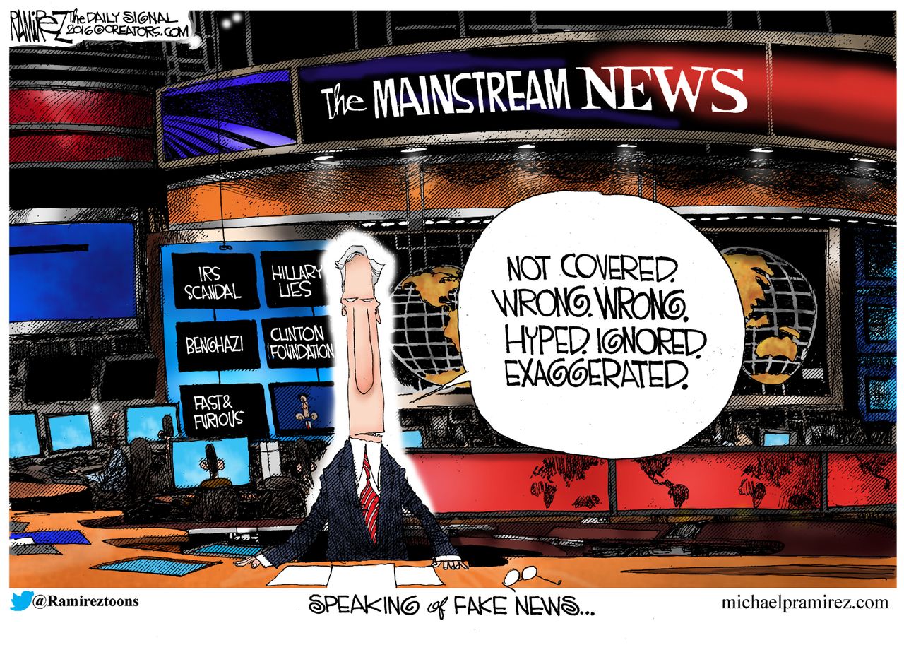 Political cartoon U.S. mainstream media fake news