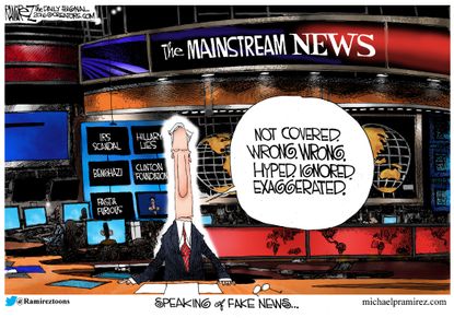 Political cartoon U.S. mainstream media fake news
