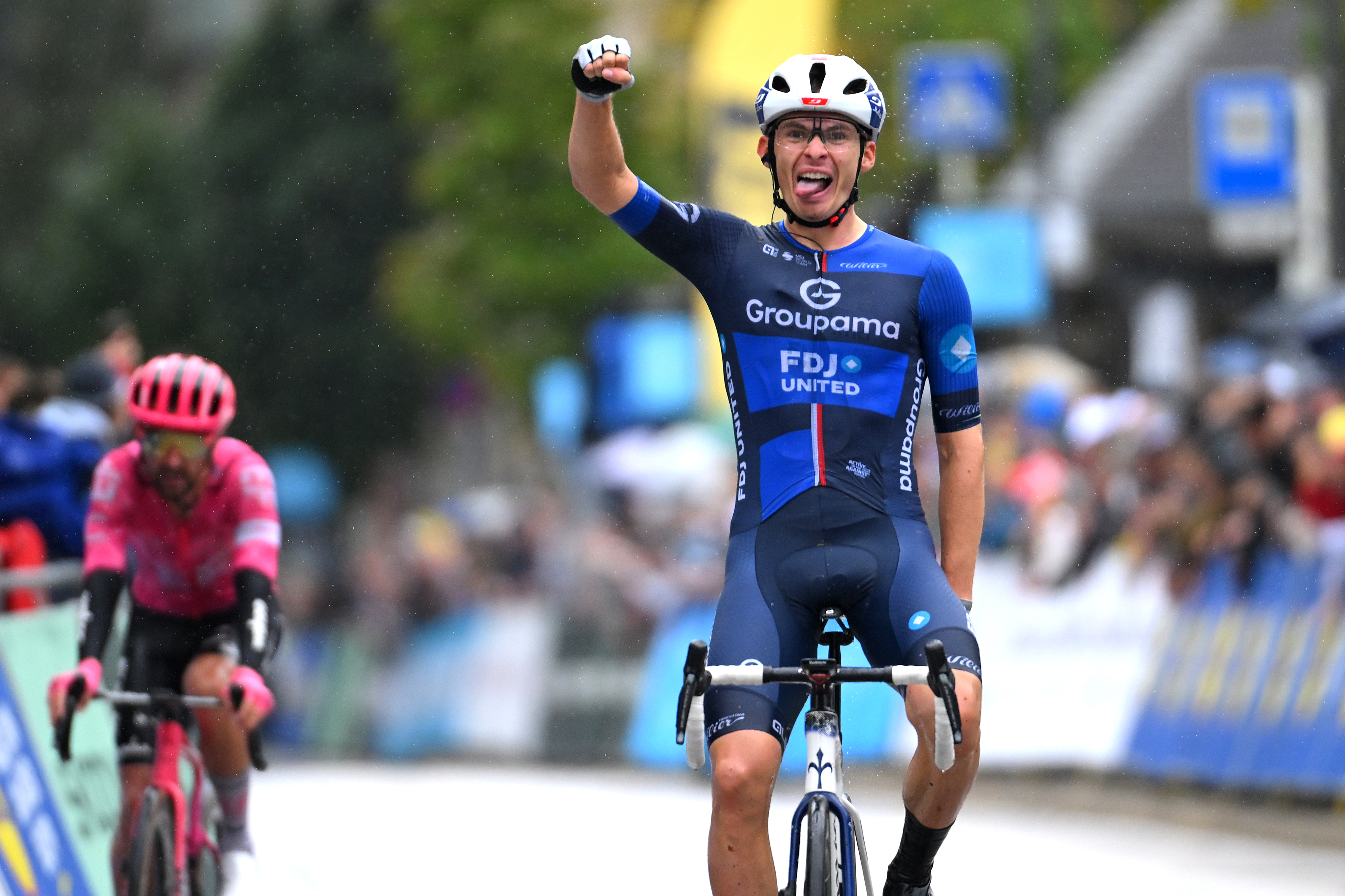 LUXEMBOURG, LUXEMBOURG - SEPTEMBER 21: Romain Gregoire of France and Team Groupama - FDJ celebrates at finish line as stage winner during the 85th Tour de Luxembourg, Stage 5 a 176.4km stage from Mersch to Luxembourg on September 21, 2025 in Luxembourg, Luxembourg. (Photo by Tim de Waele/Getty Images)