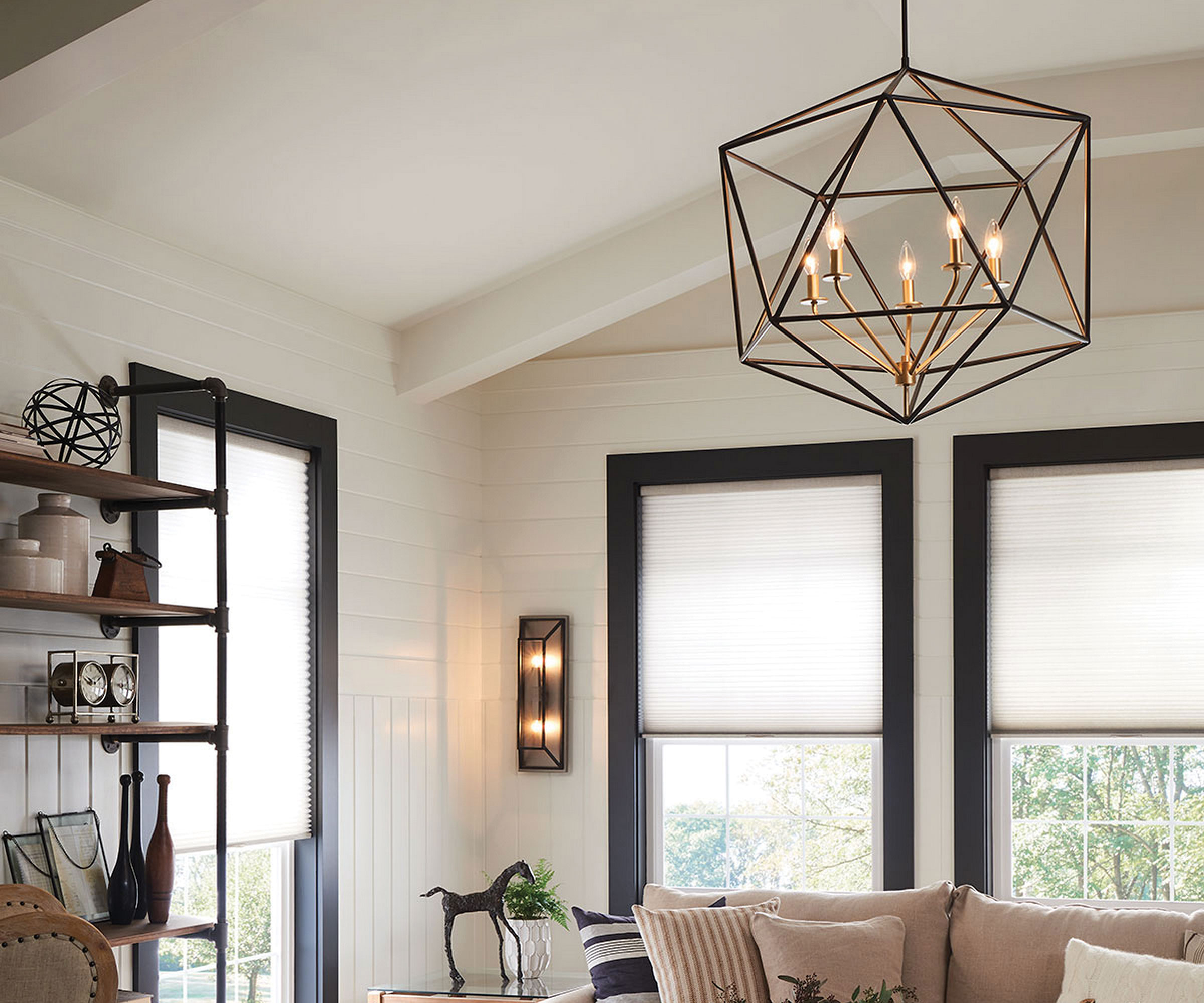 conservatory with statement chandelier