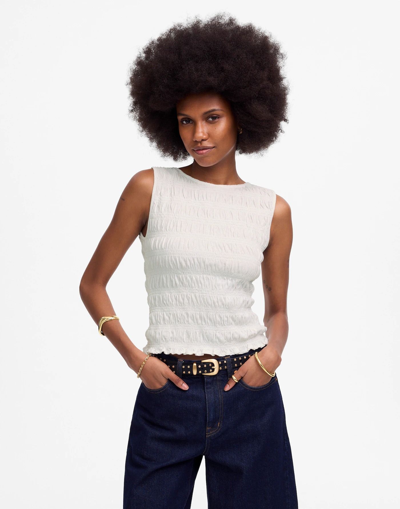 MW, Smocked Boatneck Tank
