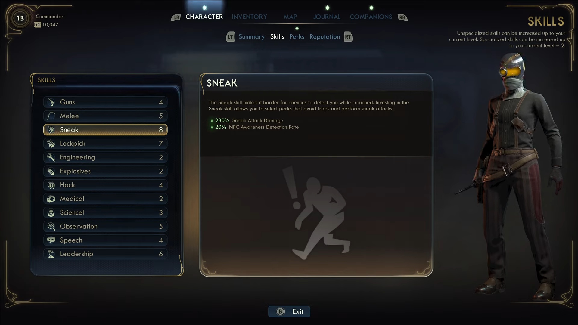 The Outer Worlds 2 - skills menu in character creation