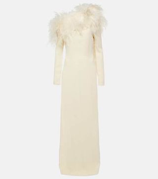 Garbo Feather-Trimmed Crêpe Gown