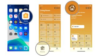 Launch the Home app, tap Home, Tap the house icon.