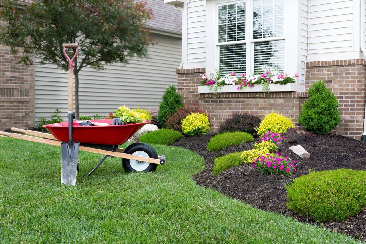 Garden Tools In Front Yard Of A House With Plant Garden