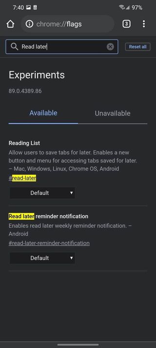 Enable Read Later on Google Chrome