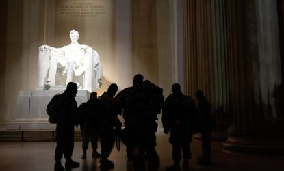 A group of soldiers pays a pre-dawn visit to the Lincoln Memorial on January 20, 2009. 