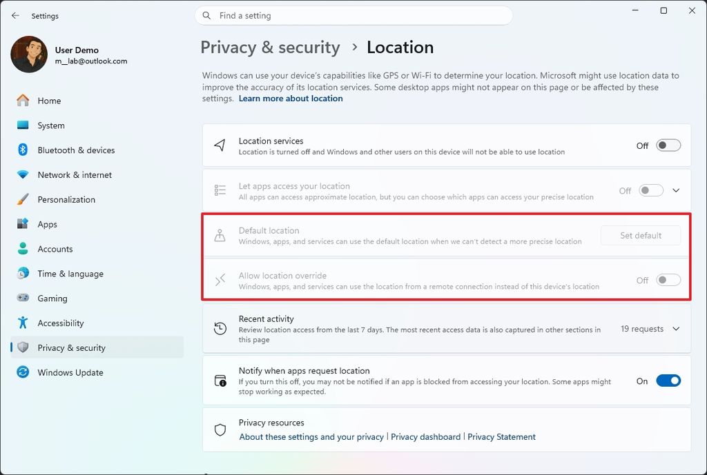 Windows 11 new location settings