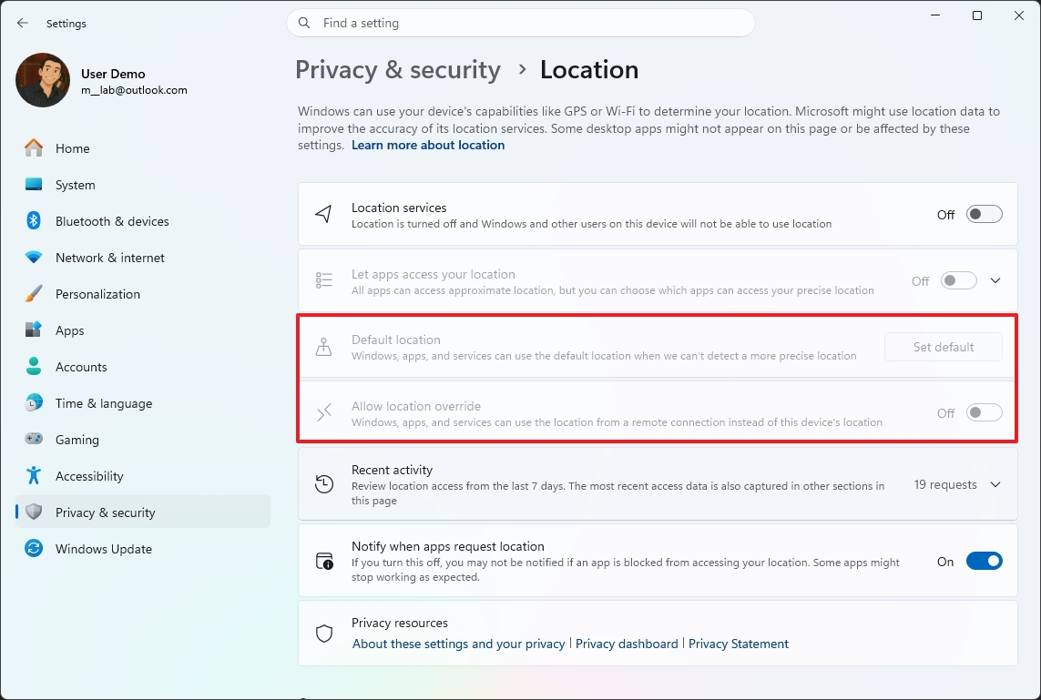 Windows 11 new location settings