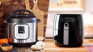 An Instant Pot next to an air fryer ready to compare Instant Pot vs air fryer