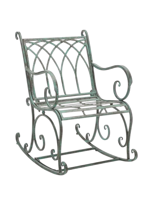 Callister French Country Antique Green Iron Outdoor Rocking Chair