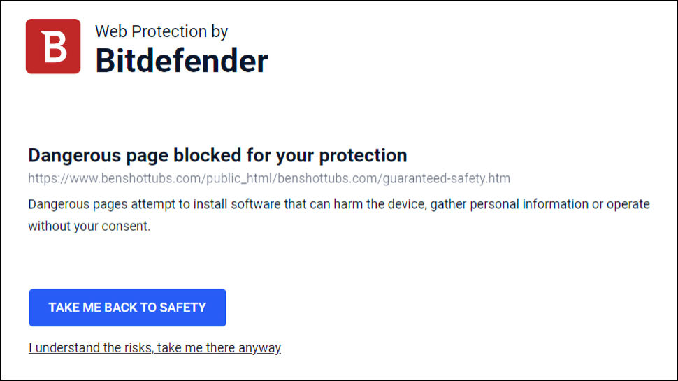 Alerta de phishing gratuita de Bitdefender Antivirus.