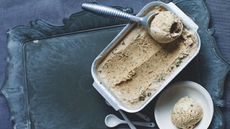 Ice cream on a grey platter