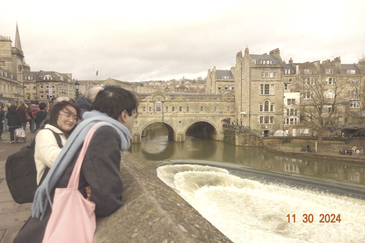Famous river landmark in the city of Bath, UK, with retro photo picture effect