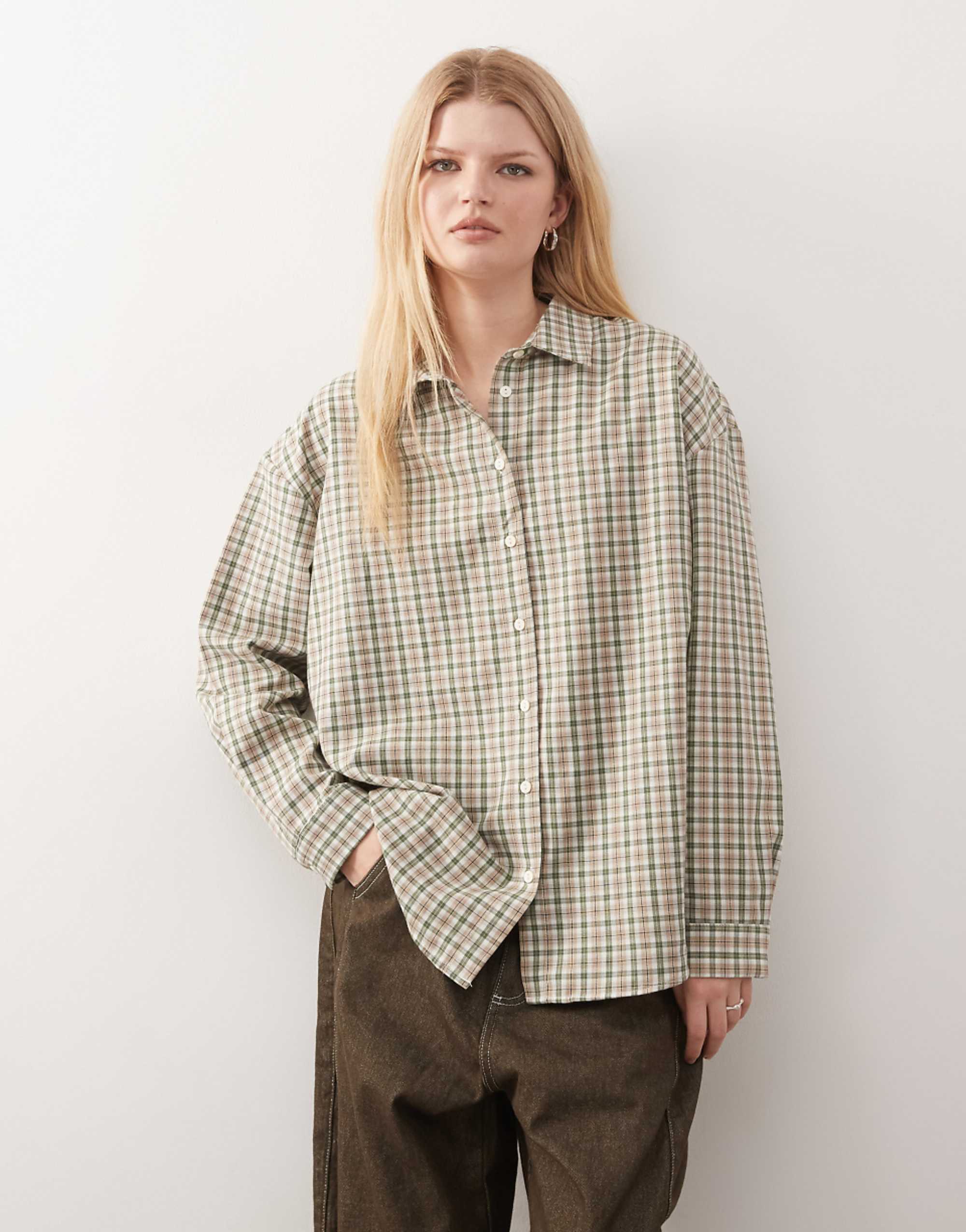 Reclaimed Vintage Oversized Shirt With Vent Back in Green Gingham Check