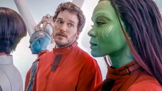 (L to R) Karen Gillan as Nebula, Chris Pratt as Peter Quill/Starlord and Zoe Saldaña as Gamora in the Guardians of the Galaxy trailer