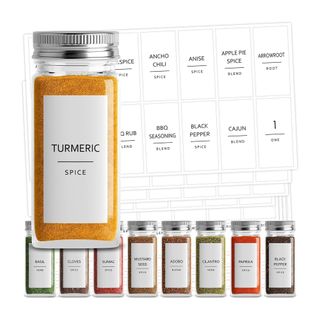 Amazon spice jar labels in black and white.