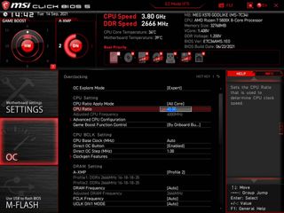 MSI motherboard BIOS with CPU ratio setting highlighted