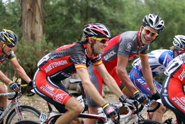 Alejandro Valverde shares a joke with Gert Steegmans.