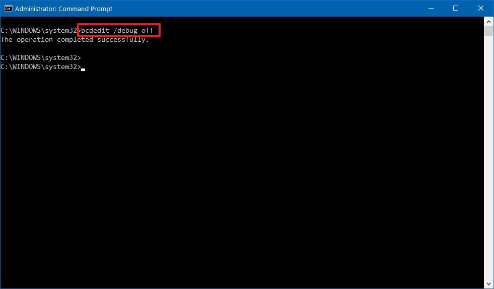 Command Prompt disable kernel debugging