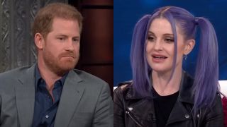 From left to right: Prince Harry on The Late Show with Stephen Colbert and Kelly Osbourne on the Today Show. 