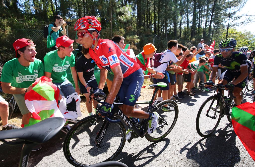 Lots of roadside support for race leader Nairo Quintana (Movistar)
