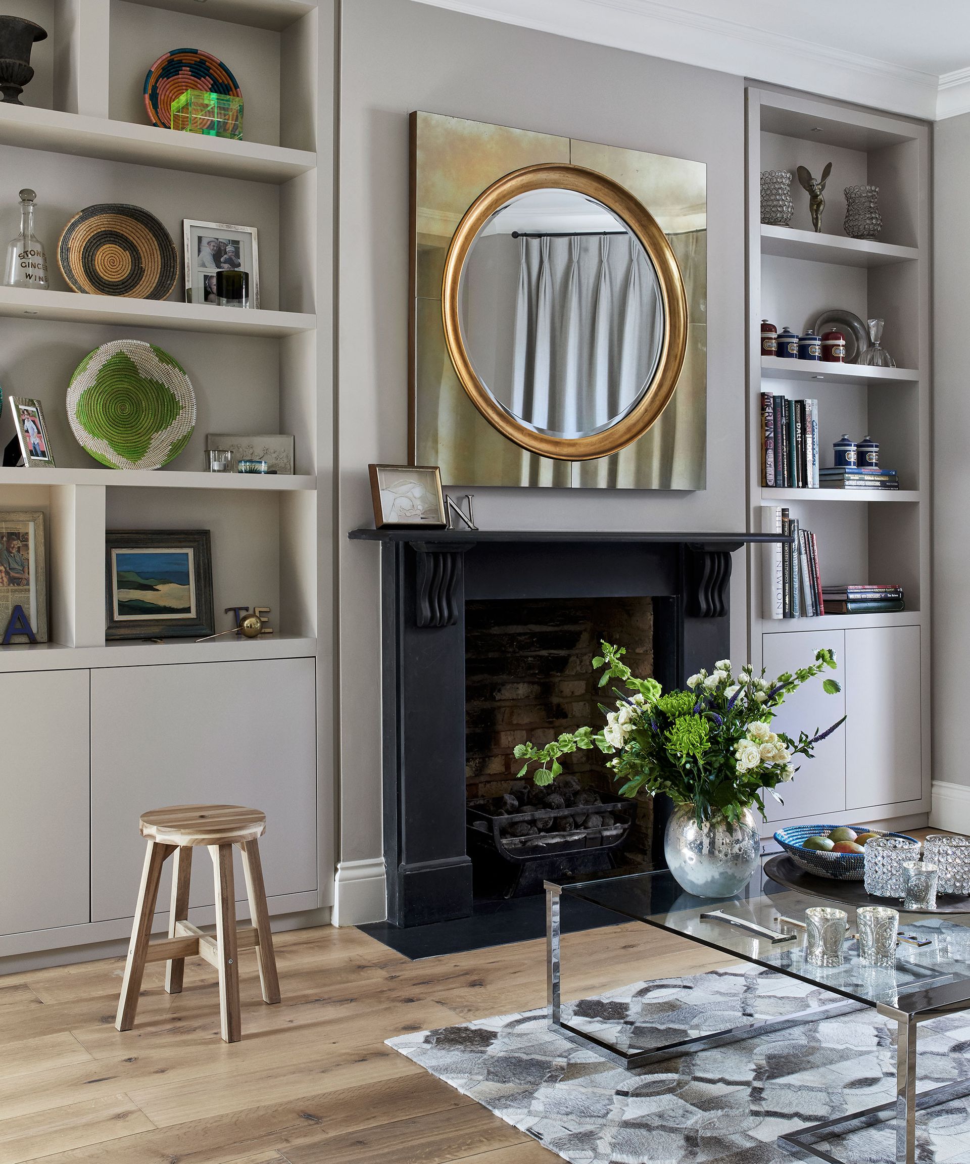 Living room accent wall with bespoke storage
