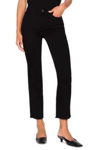 Mara Mid Rise Instasculpt Straight Ankle Jeans in Black Peached Raw